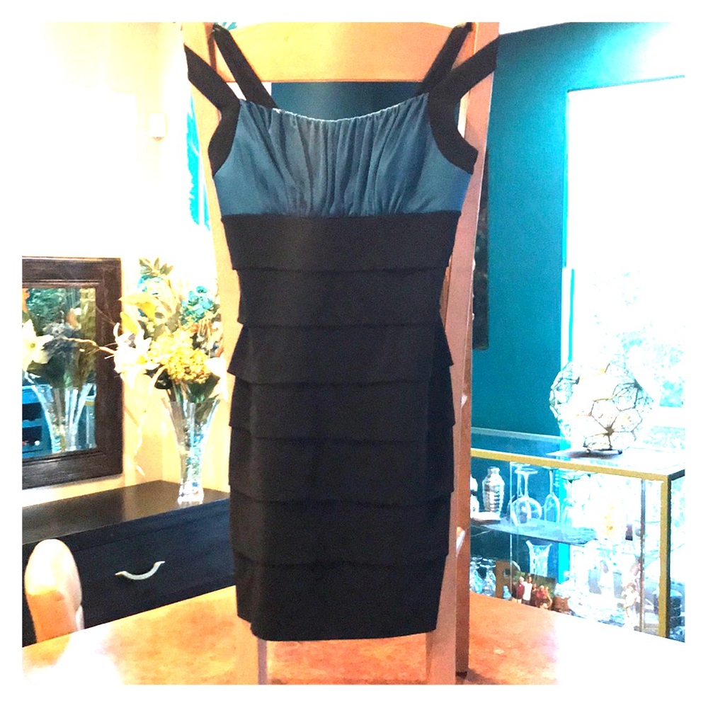 Little Black bandage Dress w/ Turquoise bodice